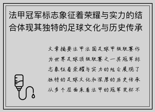法甲冠军标志象征着荣耀与实力的结合体现其独特的足球文化与历史传承
