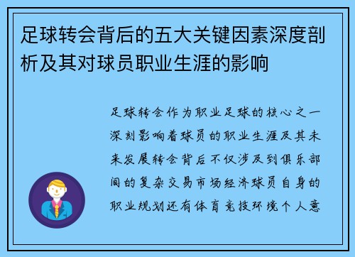 足球转会背后的五大关键因素深度剖析及其对球员职业生涯的影响